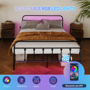 HOMCOM Bed Frame With LED Lights And Charging Station, Black