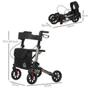 HOMCOM 4 Wheel Rollator Walker,  Adjustable Mobility Walker With Bag, Silver