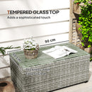 Outsunny Outdoor Coffee Table, Glass Top Rattan Side Table