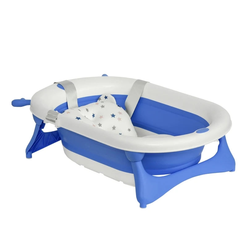HOMCOM Baby Bath Tub Collapsible with Cushion - Blue