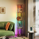 HOMCOM RGB LED Floor Lamp with Shelves and Remote Control for Bedroom