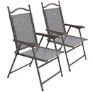 Outsunny Folding Chairs Set W/ Armrest, Breathable Mesh Fabric Seat - Grey/Brown