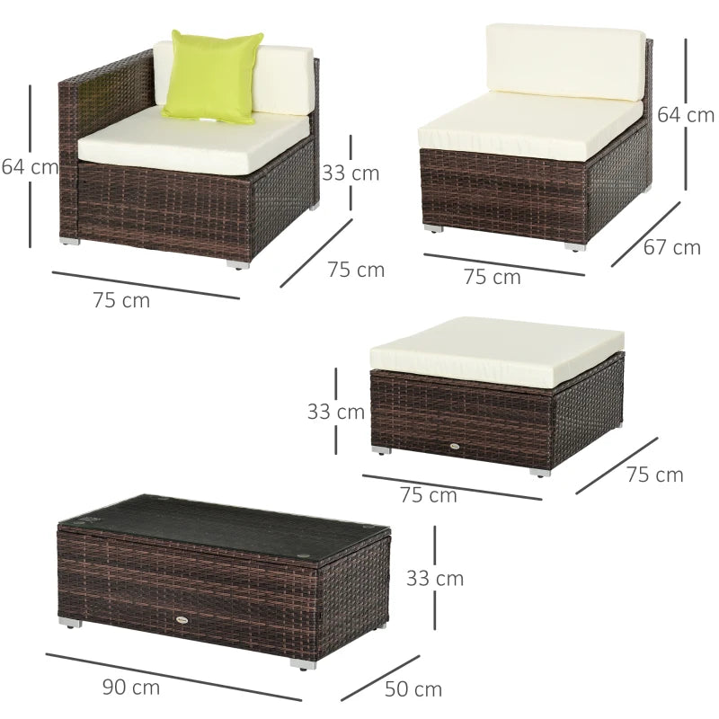 Outsunny Rattan Sofa Set with Chez Lounge and Coffee Table - Brown