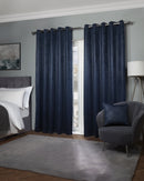 Ambiance Thermal Blackout Eyelet Curtains 3D Embossed Navy Curtains With Reflective Reverse Weave