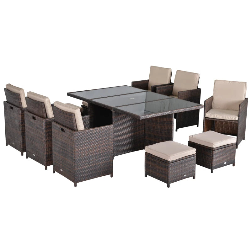 Outsunny Rattan Dining Set 10 Seater - Brown