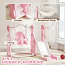 AIYAPLAY 4 in 1 Kids Slide and Swing Set with Climber, Basketball Hoop, Pink