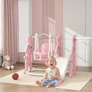 AIYAPLAY 4 in 1 Kids Slide and Swing Set with Climber, Basketball Hoop, Pink