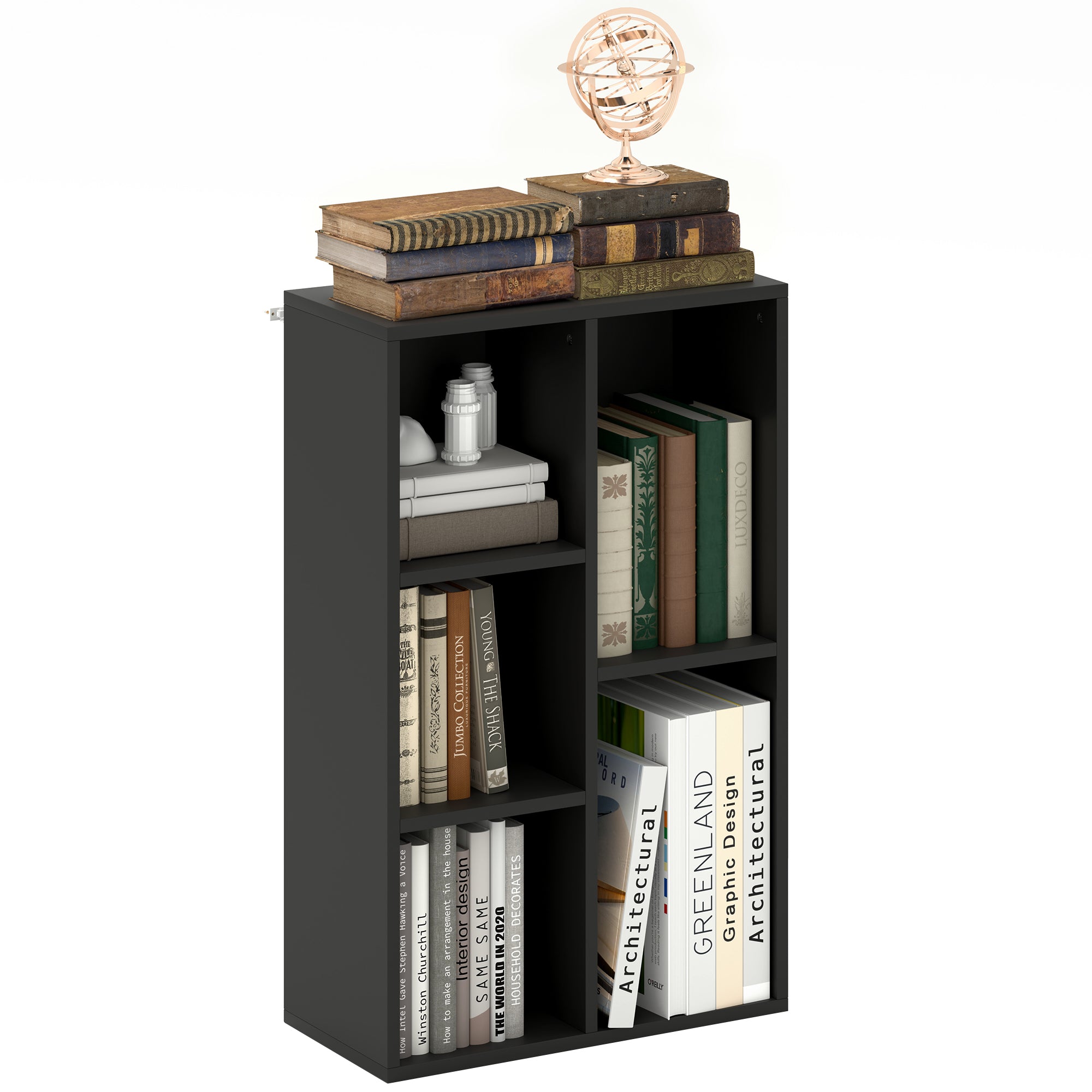 HOMCOM 2-Tier Bookshelf with 5 Open Storage Compartments