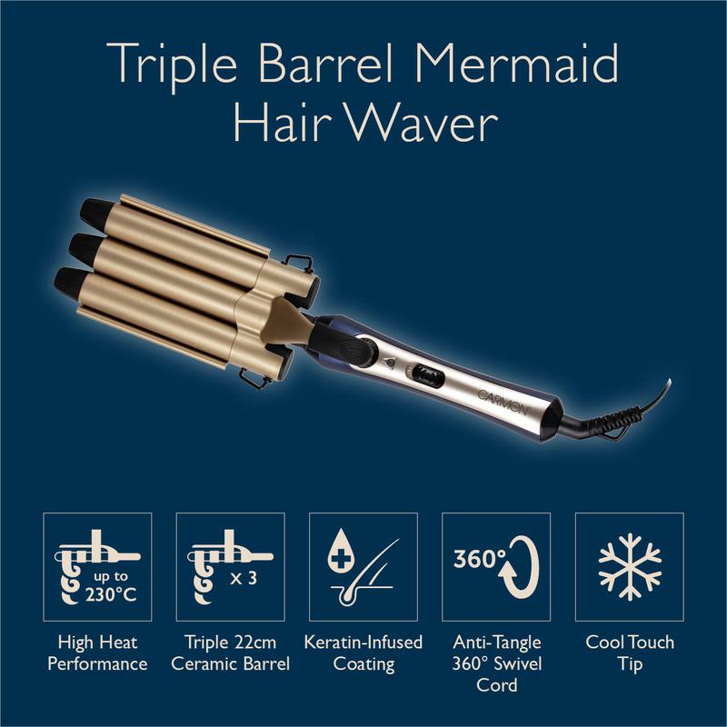 Carmen Twilight Triple Barrel Mermaid Hair Waver - Blue and Champagne Gold