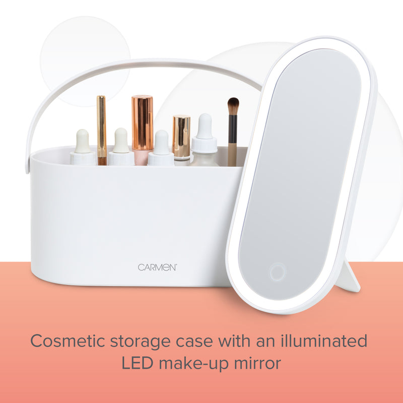 Carmen Mirror with LEDs & Cosmetic Storage  - White