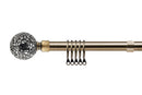 Cut Glass - Antique Brass Extendable Curtain Pole with Rings and Pair of End Finials