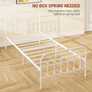 HOMCOM 3ft Metal Single Platform Bed Frame W/ Underbed Storage Headboard White