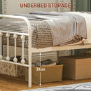 HOMCOM 3ft Metal Single Platform Bed Frame W/ Underbed Storage Headboard White