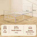 HOMCOM 3ft Metal Single Platform Bed Frame W/ Underbed Storage Headboard White