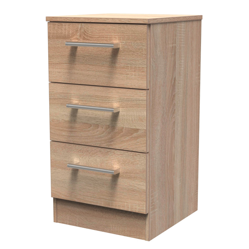 Denver Ready Assembled Bedside Table with 3 Drawers - Oak