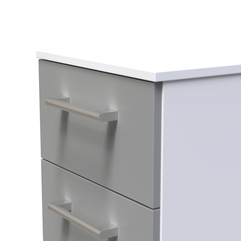 Denver Ready Assembled Bedside Table with 3 Drawers -Grey & White