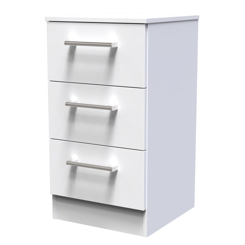 Denver Ready Assembled Bedside Table with 3 Drawers - White