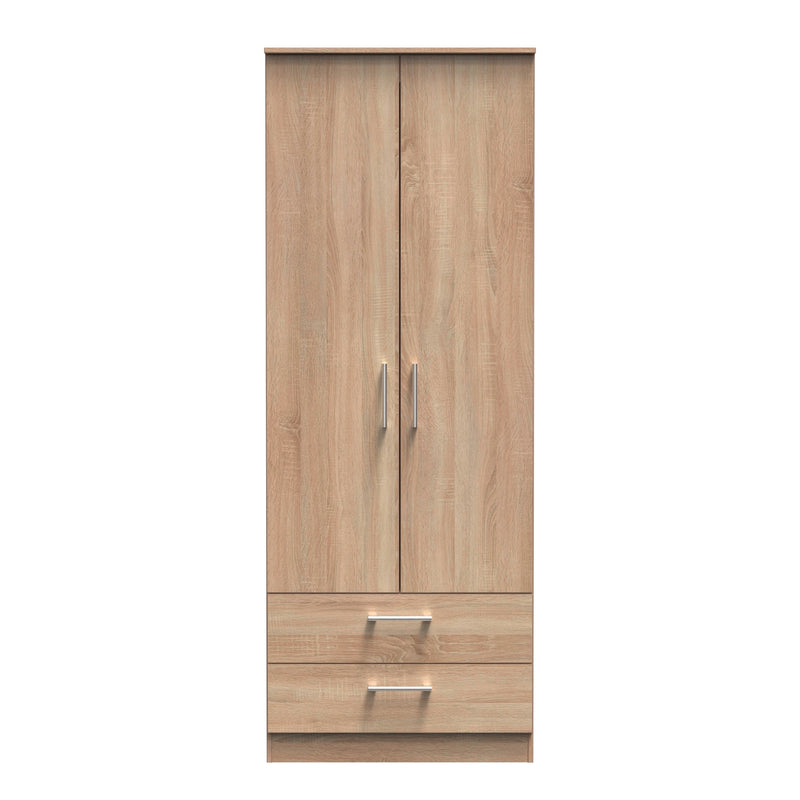 Denver Ready Assembled Wardrobe with 2 Doors and 2 Drawers - Oak