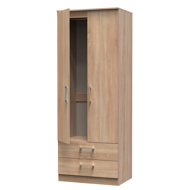 Denver Ready Assembled Wardrobe with 2 Doors and 2 Drawers - Oak