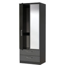 Denver Black Ready Assembled Wardrobe with 2 Doors and 2 Drawers with Mirror