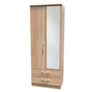 Denver Oak Ready Assembled Wardrobe with 2 Doors and 2 Drawers with Mirror