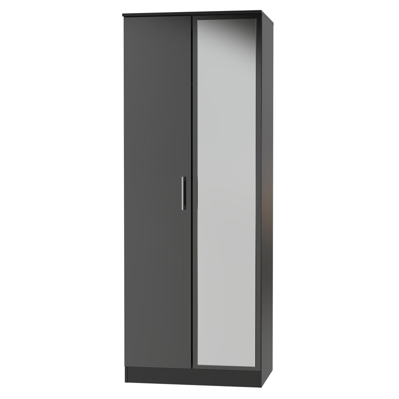 Denver Ready Assembled Wardrobe with 2 Doors and Mirror -  Black