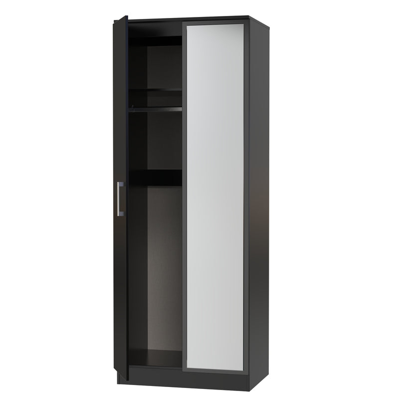 Denver Ready Assembled Wardrobe with 2 Doors and Mirror -  Black