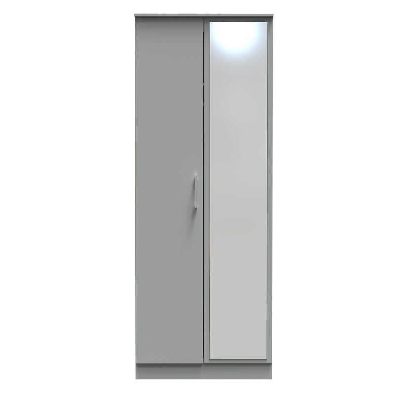 Denver Ready Assembled Wardrobe with 2 Doors and Mirror - Grey