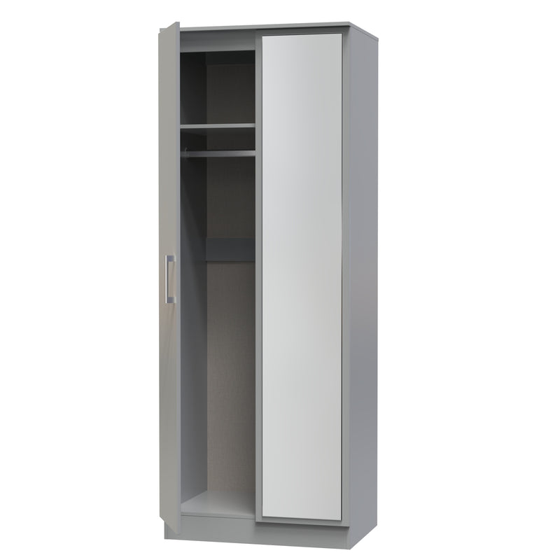 Denver Ready Assembled Wardrobe with 2 Doors and Mirror - Grey