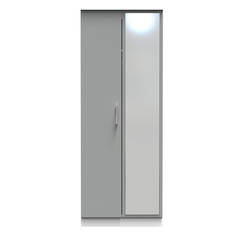 Denver Ready Assembled Wardrobe with 2 Doors and Mirror - Grey & White