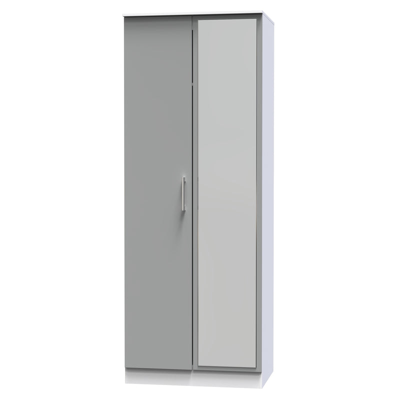 Denver Ready Assembled Wardrobe with 2 Doors and Mirror - Grey & White
