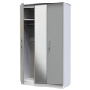 Denver Ready Assembled Wardrobe with Triple Mirror - Grey & White