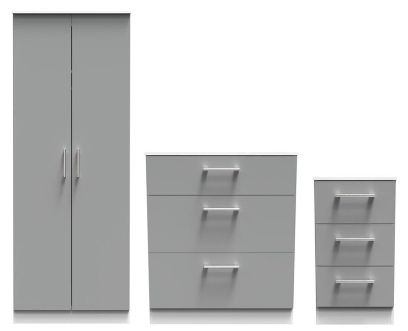 Denver Ready Assembled 3 Piece Bedroom Furniture Set - Grey & White