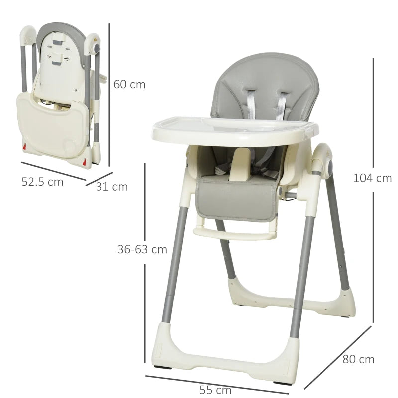 HOMCOM Babies Foldable PU Highchair Grey