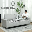 HOMCOM 193cm Upholstered Corduroy Settee with Spring Cushion, Light Grey