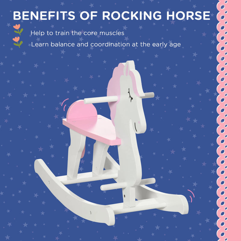 HOMCOM Children's Rocking horse- Pink and White