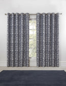 Eden - Lined Eyelet Jacquard Curtains in Navy