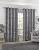 Eden - Lined Eyelet Jacquard Curtains in Silver