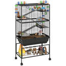 PawHut Hamster Cage, Gerbil Cage On Wheels With Storage Shelf