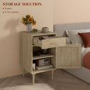 HOMCOM Bedside Table with Rattan Drawer, Cabinet and Adjustable Shelf, Natural