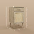 HOMCOM Bedside Table with Rattan Drawer, Cabinet and Adjustable Shelf, Natural