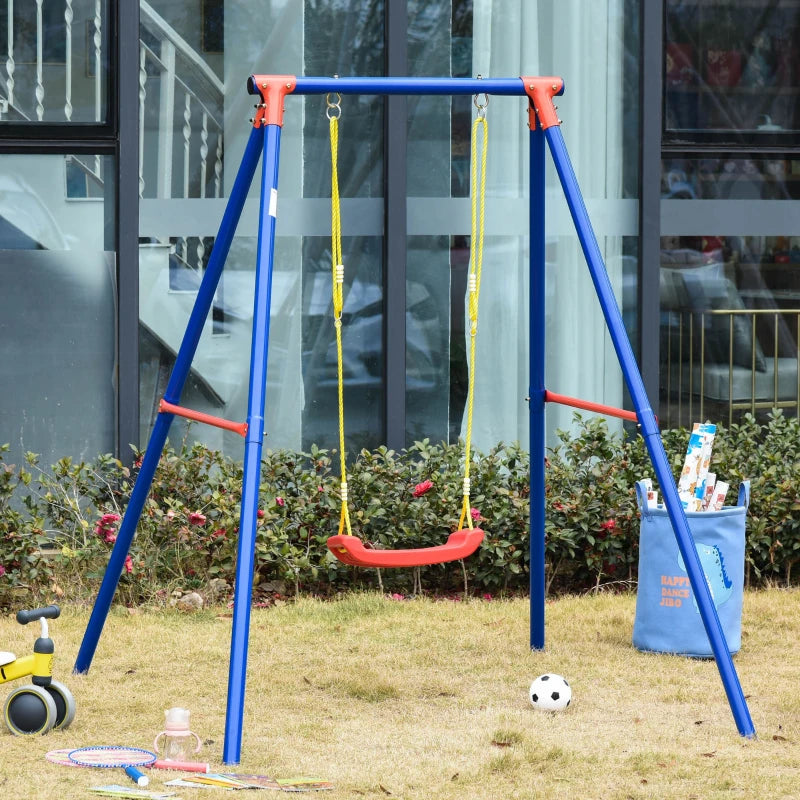 Outsunny Metal Children's Garden Swing  3-8 Years Old Blue