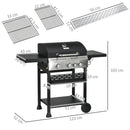 Outsunny 3+1 Burner Propane Gas Barbecue Grill with Thermometer, Bottle Opener
