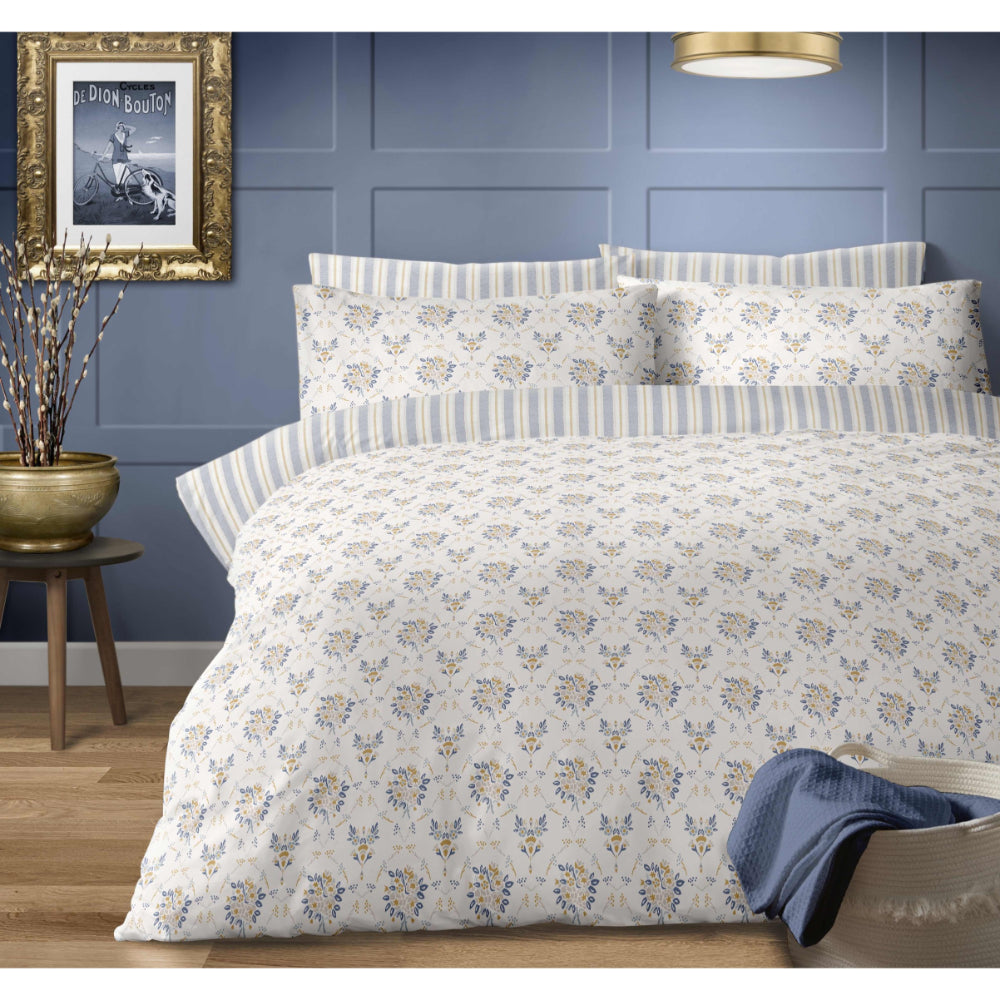 Lewis's French Linen Brushed Cotton Duvet Set Blue/Grey
