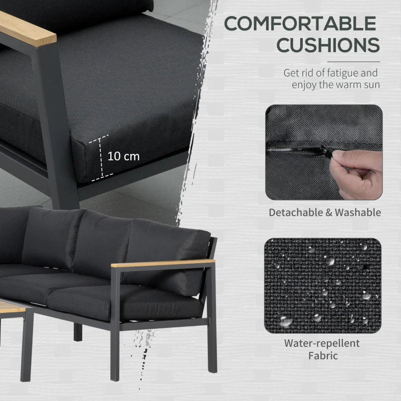 Outsunny Corner Sofa Set L Shape with Table - Dark Grey