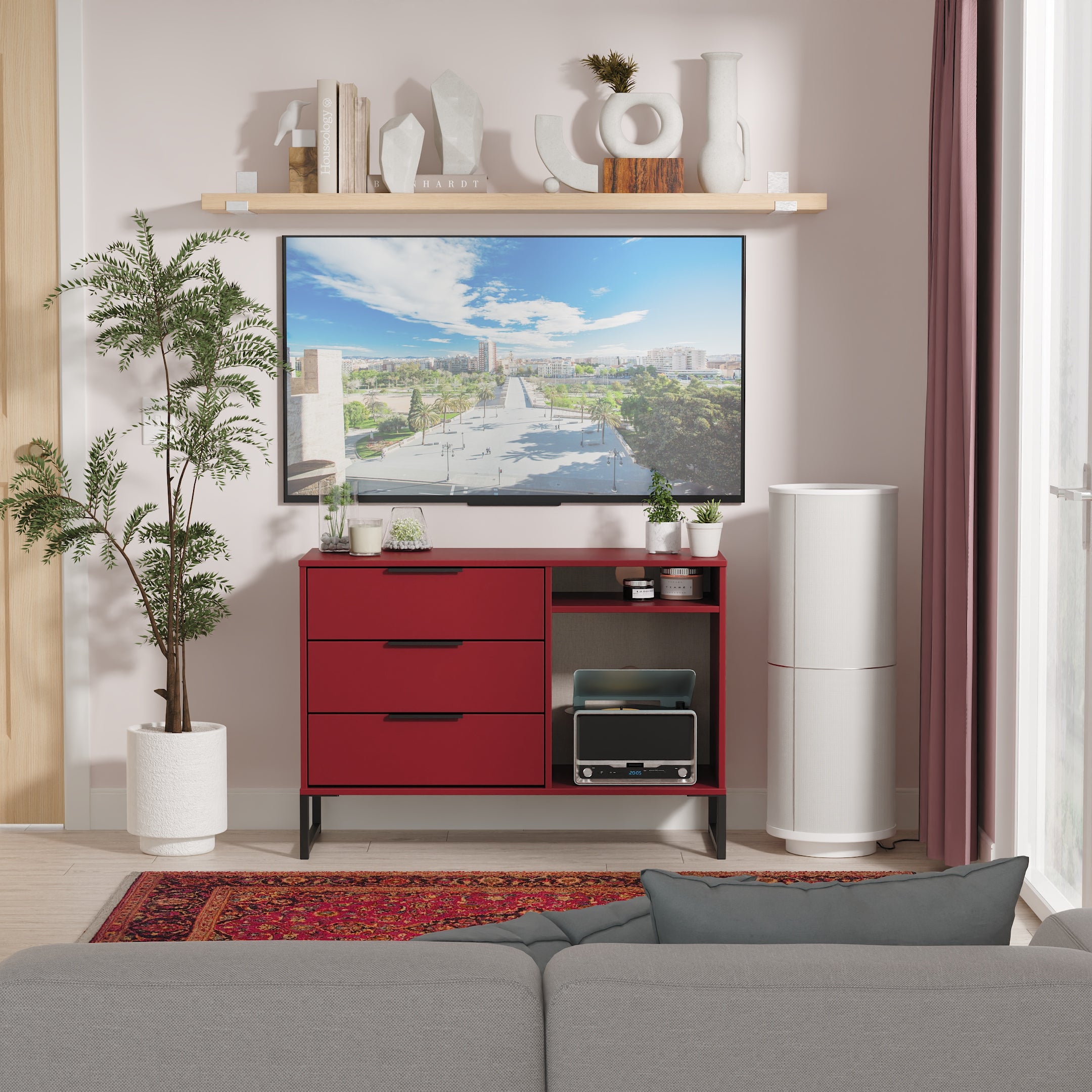 Havana Ready Assembled 3 Drawer TV Unit in Red Matt — free download
