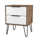 Harlequin 2 Drawer Bedside in White Matt & Vintage Oak - Ready Assembled