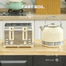 HOMCOM 1.7L 3000W Fast Boil Electric Kettle And 4 Slice Toaster Set, Cream