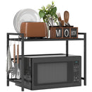 HOMCOM 2-Tier Expandable Microwave Oven Rack with 3 Hooks, Black