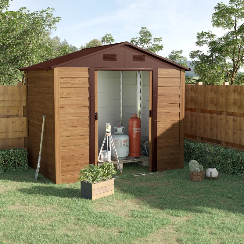 Outsunny Outdooor Storage Shed Wooden Effect Galvanised Steel 7.7ft x 6.4ft